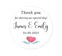 eKunSTreet 50x PERSONALISED Thank you for Sharing our special day Wedding Favour Stickers Custom Engagement Annivsary Party Favour Sweet Bag Gift Box Labels Envelopes Seals - Rd 108 (005)