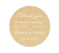 eKunSTreet 50x PERSONALISED Thank you for Sharing our special day Wedding Favour Stickers Custom Engagement Annivsary Party Favour Sweet Bag Gift Box Labels Envelopes Seals - Rd 108 (003)