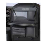 EKUZO Back Seat Car Organizer with Tray,Foldable Car Table for Kids Travel Backseat Tissue Holder with Big Pockets Waterproof Leather (Black)