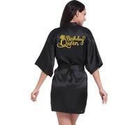 EKVHDO Womens Birthday Queen Squad Robe Spa Robes Party Supplies for Women Silk Kimono Robe with Gold Glitter