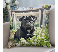 EKYOSHCZ 2 Packs Decorative Throw Pillow Covers 16"x16" Square Pillowcase Covers Cute Black Pug Dogs Modern Farmhouse Soft Cushion Cover for Couch Bed Living Room Home Decor Pillow Case