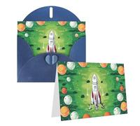 EKYOSHCZ Blank Greeting Cards with Envelopes, Space Rocket and Green Circle Birthday Mother's Day Christmas Halloween Wedding Any Occasion