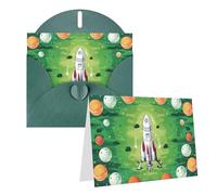 EKYOSHCZ Blank Greeting Cards with Envelopes, Space Rocket and Green Circle Birthday Mother's Day Christmas Halloween Wedding Any Occasion