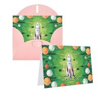 EKYOSHCZ Blank Greeting Cards with Envelopes, Space Rocket and Green Circle Birthday Mother's Day Christmas Halloween Wedding Any Occasion