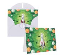 EKYOSHCZ Blank Greeting Cards with Envelopes, Space Rocket and Green Circle Birthday Mother's Day Christmas Halloween Wedding Any Occasion