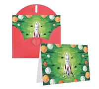 EKYOSHCZ Blank Greeting Cards with Envelopes, Space Rocket and Green Circle Birthday Mother's Day Christmas Halloween Wedding Any Occasion