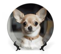EKYOSHCZ Bone China Decorative Plate Cute Chihuahua Ceramic Dinner Plates with Display Stand Ceramic Ornaments Art Porcelain Plate for Home Office Wall Decor Collections Plate 6inch