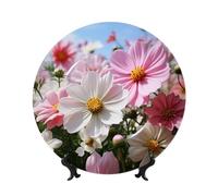 EKYOSHCZ Bone China Decorative Plate Daisy Flowers Ceramic Dinner Plates with Display Stand Ceramic Ornaments Art Porcelain Plate for Home Office Wall Decor Collections Plate 7in