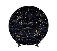 EKYOSHCZ Bone China Decorative Plate Stars and Moon Ceramic Dinner Plates with Display Stand Ceramic Ornaments Art Porcelain Plate for Home Office Wall Decor Collections Plate 10in