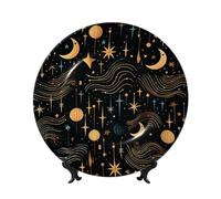 EKYOSHCZ Decorative Bone China Plate with Artistic Stars Moon Design Ceramic Dinner Plates with Display Stand Ceramic Ornaments Porcelain Plate for