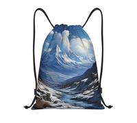 EKYOSHCZ Drawstring Sports Backpack Snowy Mountains in the Distance Sports Backpack Travel Backpack, Black / White, M, Travel Backpacks