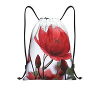 EKYOSHCZ Gym Drawstring Backpack Red flower bud String Backpack Sports Cinch Bag Sackpack Travel Daypack, Black, M