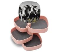 EKYOSHCZ Jewelry Organizers Black White Cows Rotatable Jewelry Boxes 4-Layer Earring Holder for Women Travel Jewelry Case Organizer Tray for Rings Bracelets Necklaces Earrings Gifts