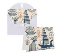 EKYOSHCZ Lighthouse Blank Greeting Cards with Envelopes, Sailboat Fish Seashells Octopus Greeting Cards Blank Greeting Cards for Birthday Mother's Day Christmas Halloween Wedding