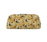 EKYOSHCZ Mr Doge Meme Pencil Bag Leather Waterproof Pen Case Makeup Bag Travel Toiletry Bag Organizer Case For Men Women