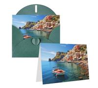 EKYOSHCZ Seaside Town Greeting Cards Blank with Envelopes for Birthday, Mother's Day, Christmas, Halloween, Wedding, Greeting Cards for All Occasions, Thank You Cards
