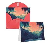 EKYOSHCZ Tropical Mountains Moon Blank Greeting Cards with Envelopes for Birthday Mother's Day Christmas Halloween Wedding Any Occasion