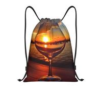 EKYOSHCZ Wine Glasses Drawstring Sports Backpack for Sunset Wine Glasses, Black / White, S, Travel Backpacks