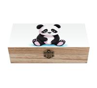 EKYOSHCZ Wooden Storage Box Container with Hinged Lid - Decorative Lockable Chest for Keepsakes - Rustic Wood Boxes for Crafts Art Hobbies Cute Panda Wooden Gift Box