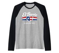 El Barrio Harlem NYC Puerto Rico Flag Heart Boricua Pride Raglan Baseball Tee