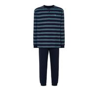 El Búho Nocturno Mens Pyjamas Set Long Sleeve 100% Cotton/Cotton-Rich Knit - Striped PJs Button Placket Top Elastic Bottoms Pockets All-Season Pajamas Men Plus Size S-5XL, Blue, L