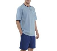 El Búho Nocturno Men's Pyjamas Set Short Sleeve Summer Cotton Knit Printed Pyjama Set for Men, 100% Cotton, Blue 3311, L