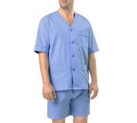 El Búho Nocturno Men's Pyjamas Set Short Sleeve Summer Cotton Poplin Woven Checkered Pyjama Set for Men, 100% Cotton, Blue 4536, M