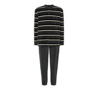 El Búho Nocturno Men's Pyjamas Set Velvet Winter Striped Pyjama Set for Men, 80% Cotton, 20% Polyester, Grey 5744, L