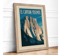 El Capitan, Yosemite Vintage Framed Wall Art Print A1 (84.1×59.4cm) Oak, Wall Decor for Living Room, Bedroom, Office & Home, Ready to Hang, Art Gift