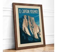 El Capitan, Yosemite Vintage Framed Wall Art Print A3 (42×29.7cm) Walnut, Wall Decor for Living Room, Bedroom, Office & Home, Ready to Hang, Art Gift