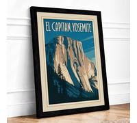 El Capitan, Yosemite Vintage Framed Wall Art Print A4 (29.7×21cm) Black, Wall Decor for Living Room, Bedroom, Office & Home, Ready to Hang, Art Gift
