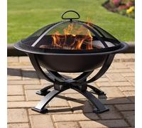 El Clasico Firepit with Integrated Fuel Gate & Chrome Plated BBQ Grill mysmartbuy Black One Size