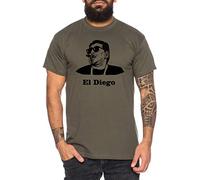 El Diego - Men's T-Shirt Argentina Football World Cup 1986 Maradona Shirt Soccer Legend Hero Footballer, Farbe2:Khaki, Größe2:M