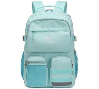 El-fmly Backpack for Teen Girls Boys, Water Resistant Daypack with 15.6 Inch Laptop pocket for Travel School College, Water Blue With Embroidery, L, Daypack Backpacks With Multi-pockets