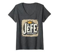 El Jefe for Men: Accept No Substitutes Crown Graphic V-Neck T-Shirt, Women, Dark Heather Grey, M