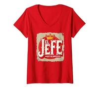 El Jefe for Men: Accept No Substitutes Crown Graphic V-Neck T-Shirt, Women, Red, S