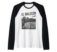 El Malecón Havana Cuba Cityscape Caribbean Travel Art Raglan Baseball Tee
