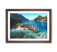 El Nido in The Philippines Painting Framed Print | A2 Walnut Framed Wall Art | Ready to Hang | Modern Historical Picture | Living Room Bedroom Lounge Office