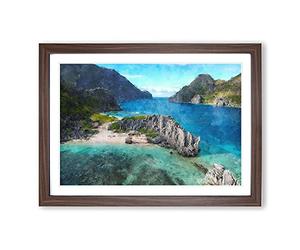 El Nido in The Philippines Painting Framed Print | A2 Walnut Framed Wall Art | Ready to Hang | Modern Historical Picture | Living Room Bedroom Lounge Office