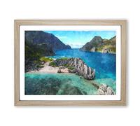 El Nido In The Philippines Painting Modern Art Framed Wall Art Print, Ready to Hang Picture for Living Room Bedroom Home Office Décor, Oak A3 (46 x 34 cm)