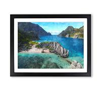 El Nido In The Philippines Painting Modern Art Framed Wall Art Print, Ready to Hang Picture for Living Room Bedroom Home Office Décor, Black A3 (46 x 34 cm)