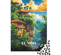 El Nido Philippines Travel Poster 1000 Piece Jigsaw Puzzle, Famous Building Scenic Print, Relaxing Challenge, Matte Printed Jigsaw, for Families, 70x50cm/1000pcs