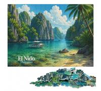 El Nido, Philippines Travel Poster Jigsaw Puzzle for Adults, 1000 Pieces | Colour and shape sorting: a simple way to organise the image over several sessions.
