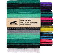 El Paso Designs Mexican Yoga Blanket | Colorful Falsa Serape | Park Blanket, Yoga Towel, Picnic, Beach Blanket, Patio Blanket, Soft Woven Saddle Blanket, Boho Home Décor (Teal, Gray and Mint)