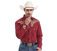 EL PIONERO Men's Western Shirt Long Sleeve Embroidered Cowboy Casual Snap Button Shirt, Burgundy, Large