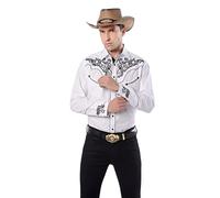 EL PIONERO Men's Western Shirt Long Sleeve Embroidered Cowboy Casual Snap Button Shirt, White, L