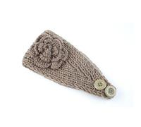 El Regalo's 1PC Winter Crochet Knitted Headwrap Headband with 3D flower & Button for Girls & Women- Ear Warmer Hair Muffs Band | Winter Designer Headbands for Teens & Women (Khakhi)