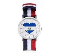 El Sal-vador Flag Heart Custom Quartz Watches Arabic Numerals Wrist Watch with Adjustable Strap for Men Women