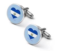 El Sal-vador Flag Heart Mens Classic Cufflinks Custom Shirt Cuff Links Jewelry Accessories for Business Wedding 0.7" 0.8"