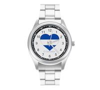 El Sal-vador Flag Heart Personalized Quartz Watch Stainless Steel Wrist Watches with Arabic Numerals for Men Women
